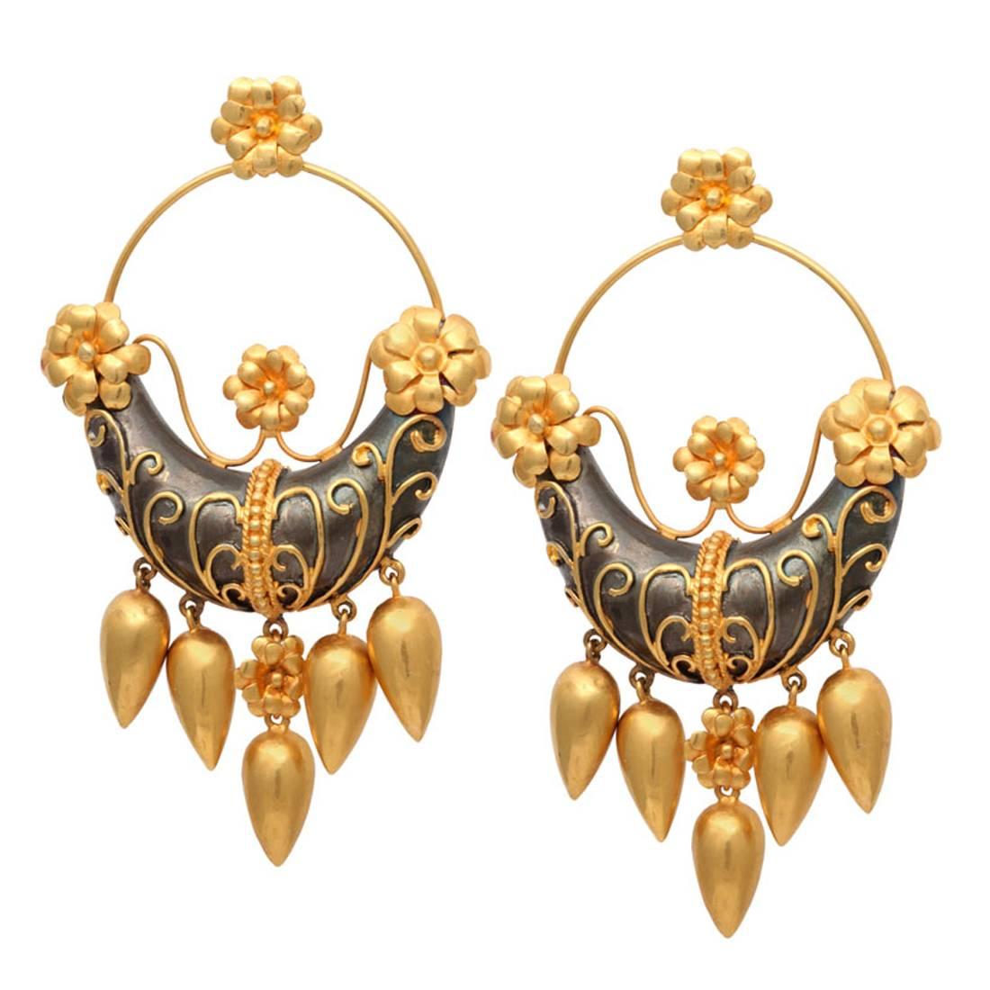 Gold Silver Flower Boat Earrings For Sale