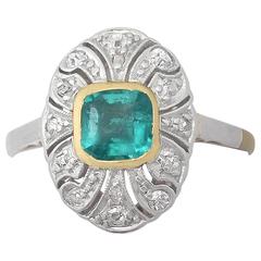 1910s Antique Emerald & Diamond Yellow Gold Cocktail Ring