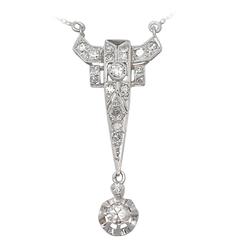 0.44Ct Diamond and Platinum Pendant - Art Deco Style - Vintage Circa 1940 9