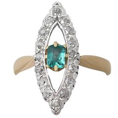 1890s Antique Emerald & Diamond Yellow Gold Cocktail Ring 9