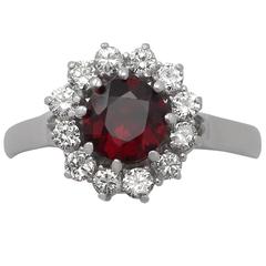 1990s 1.05 Carat Garnet and 0.36 Carat Diamond, 18k White Gold Cluster Ring 1