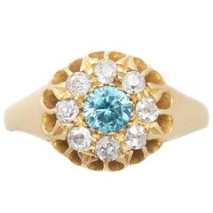 Blue Zircon and 0.28Ct Diamond, 18k Yellow Gold Dress Ring - Antique 1915 8