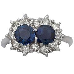 1.36Ct Sapphire & 0.68Ct Diamond, 18k White Gold Cluster Ring - Vintage 1976 6