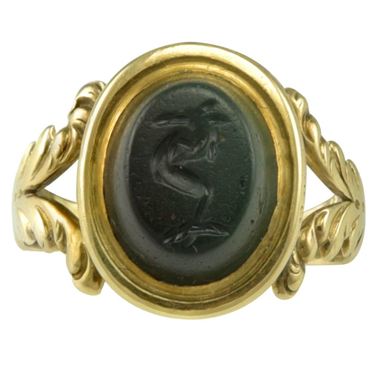 Small 18th century Gold Ring set with a Roman Magical Intaglio