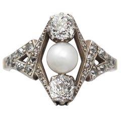 1.15Ct Diamond and Pearl, 18k Yellow Gold Dress Ring - Antique Circa 1900 6
