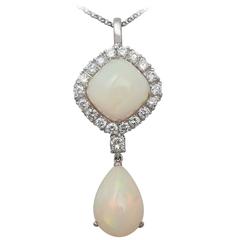 Opal and 1.25Ct Diamond, 18k White Gold Pendant - Contemporary 2012