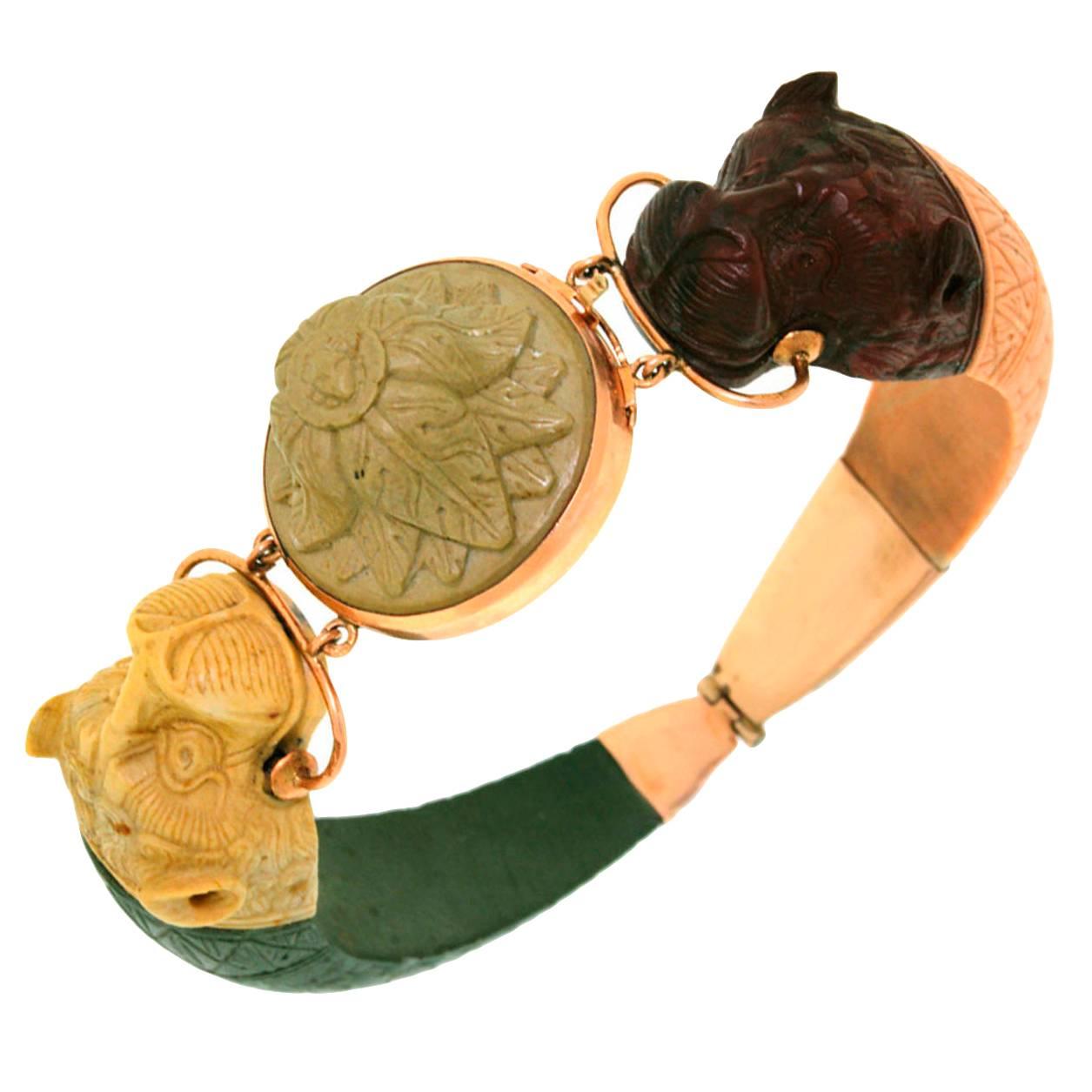 c1820-40s Etruscan Revival Carved Lava Bracelet