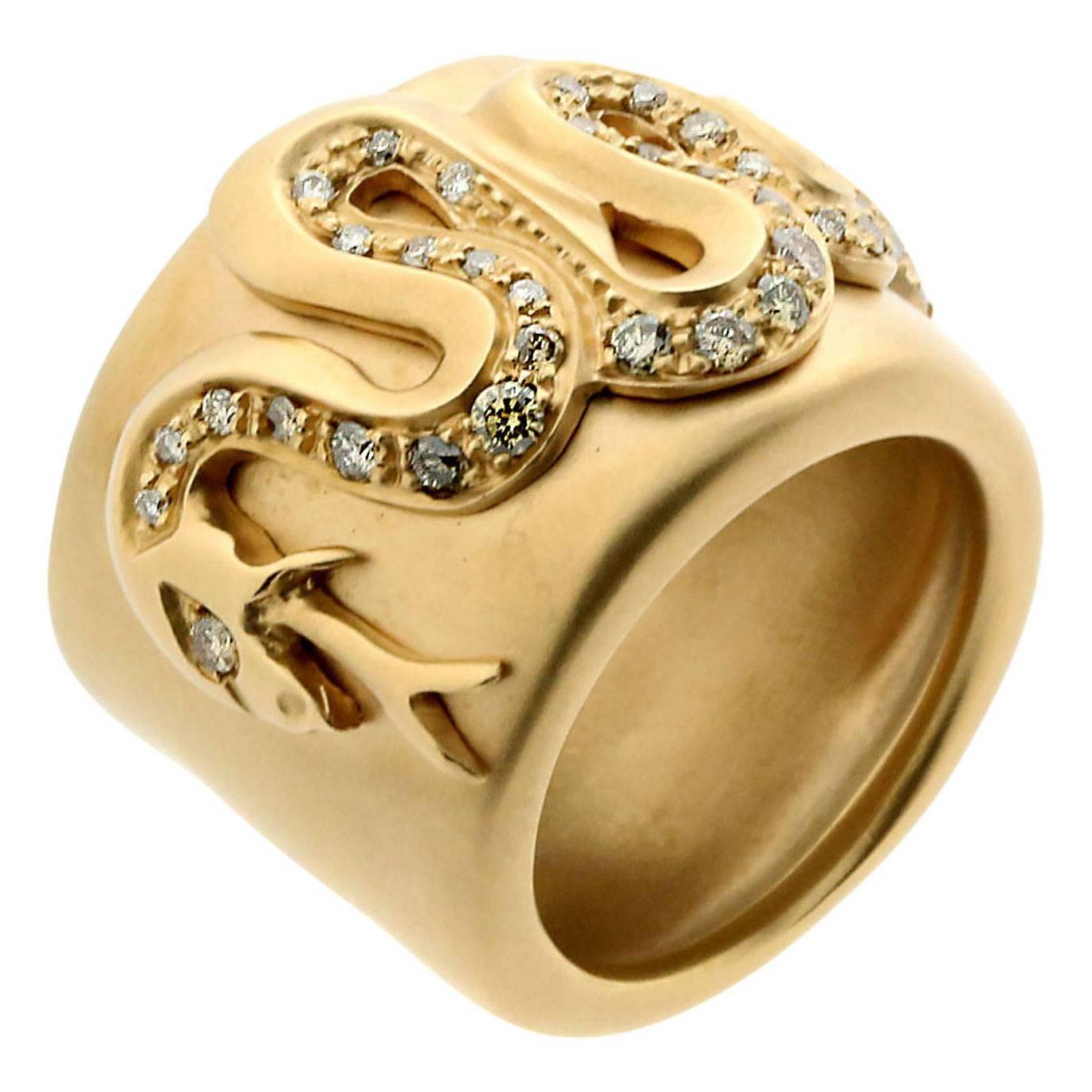 Pomellato Diamond Gold Snake Ring