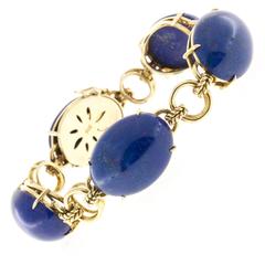 Oval Blue Untreated Lapis Gold Hinge Bracelet