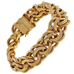 Vintage Heavy Solid Gold Double Spiral Link Charm Bracelet