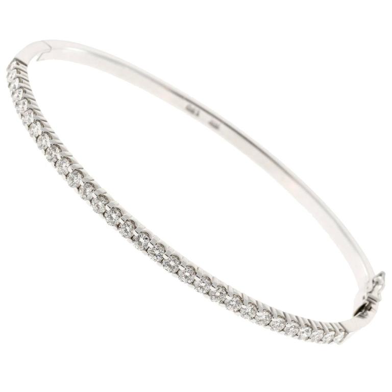 Diamond Gold Hinged Oval Bangle Bracelet For Sale at 1stdibs