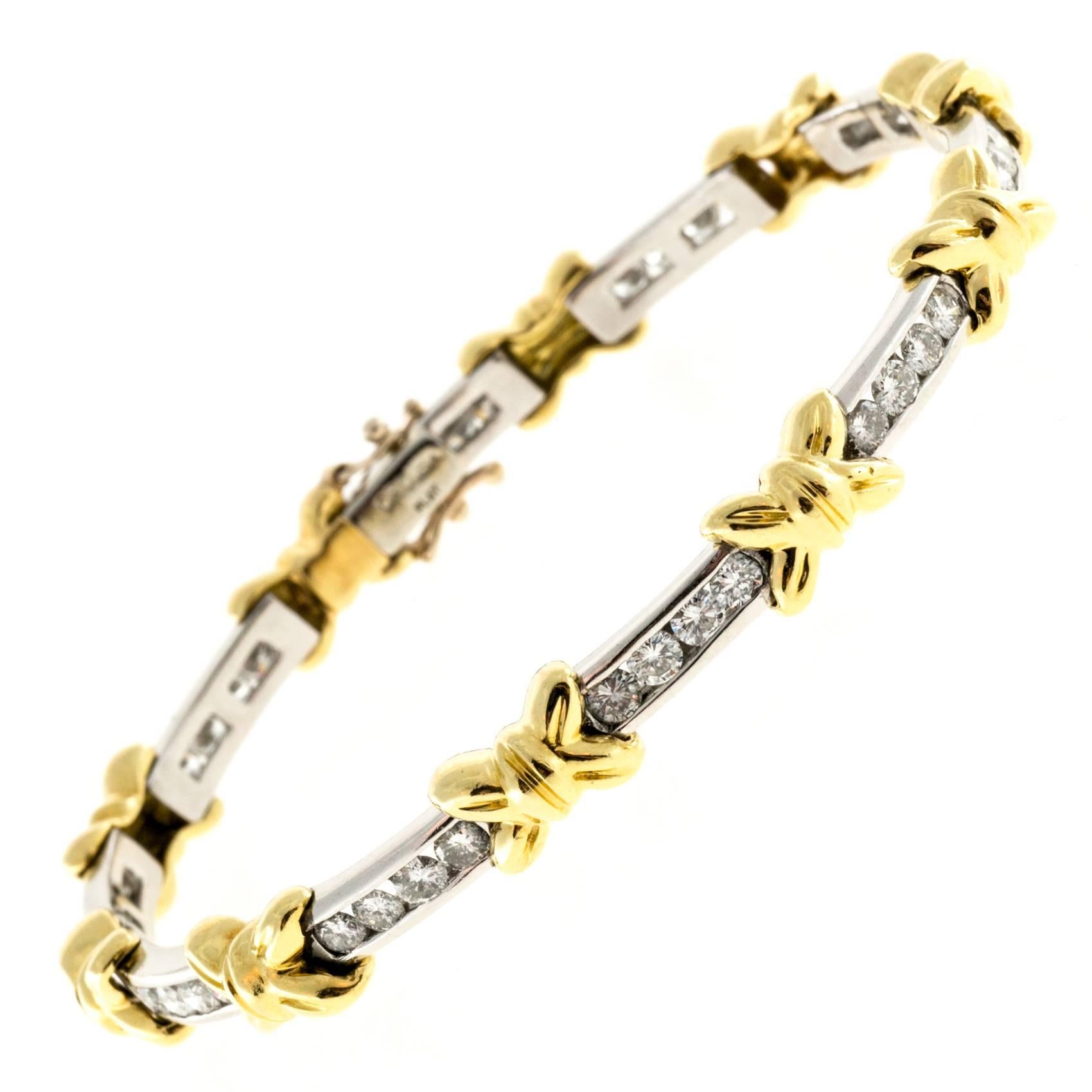 Diamond Gold Platinum X Bows Bracelet