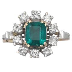 0.84Ct Emerald & 0.50Ct Diamond, 18k Yellow Gold Cluster Ring - Vintage 9