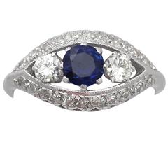 0.63Ct Sapphire & 0.92 ct Diamond, 18k White Gold Dress Ring, Vintage Circa 1960 12