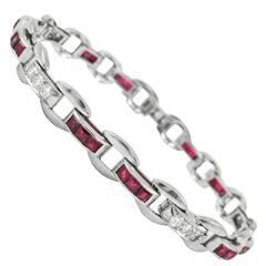 1940s Raymond Yard Ruby Diamond Platinum Bracelet 6