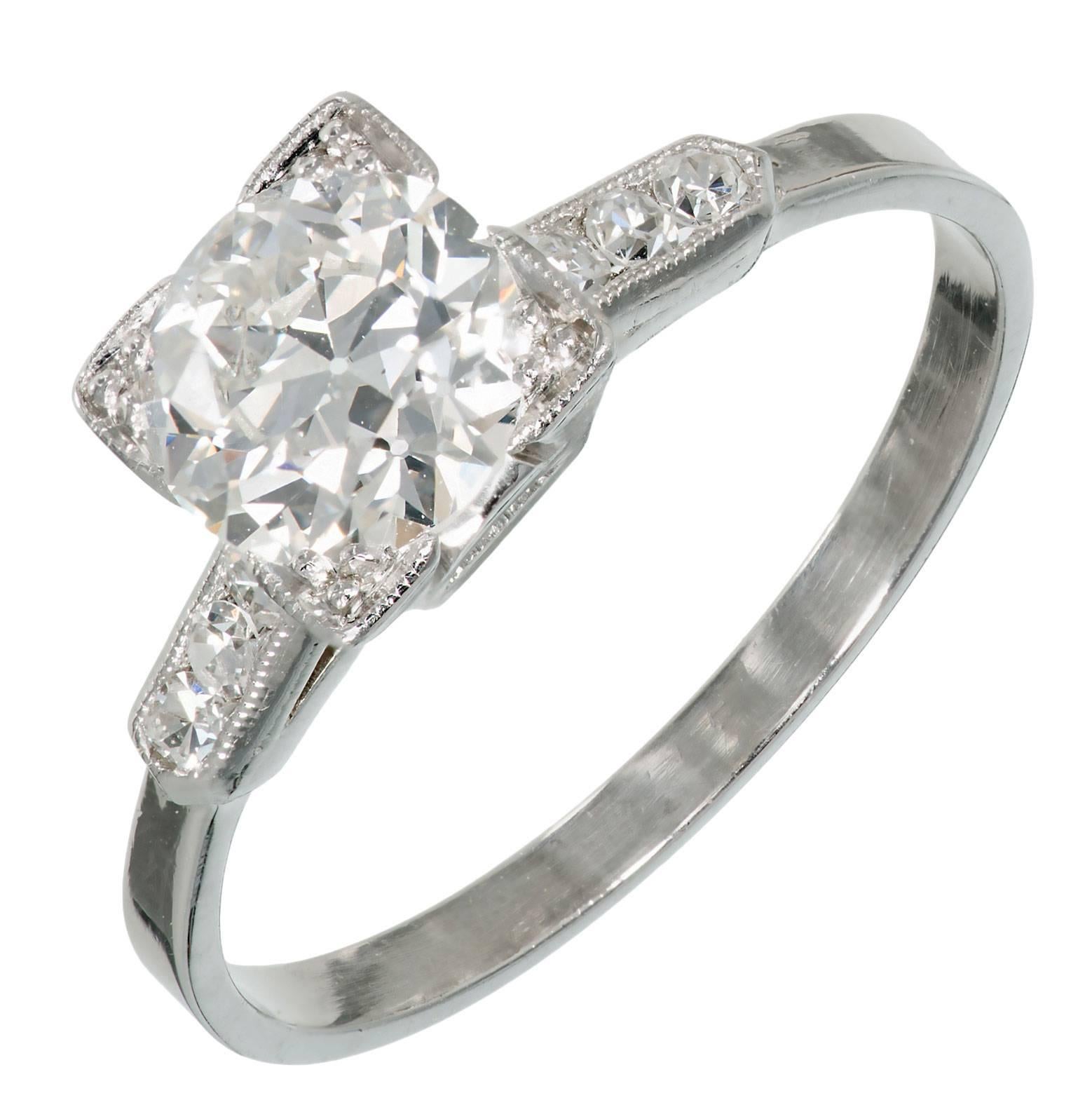 Art Deco Old European Diamond Ideal Cut Platinum Engagement Ring