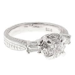 Round Diamond Baguette Halo Platinum Engagement Ring 11