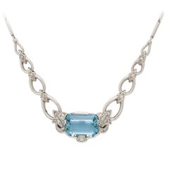 Retro 60's Aquamarine Diamond Gold Necklace