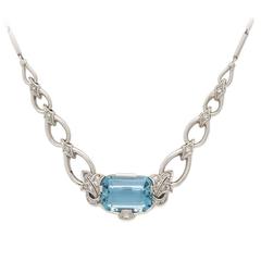 Retro Aquamarine Diamond Gold Necklace 7