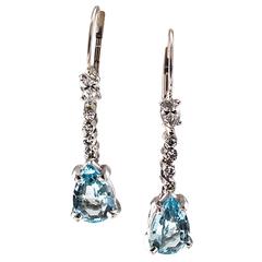 1960s Aquamarine Diamond Pendant Earrings