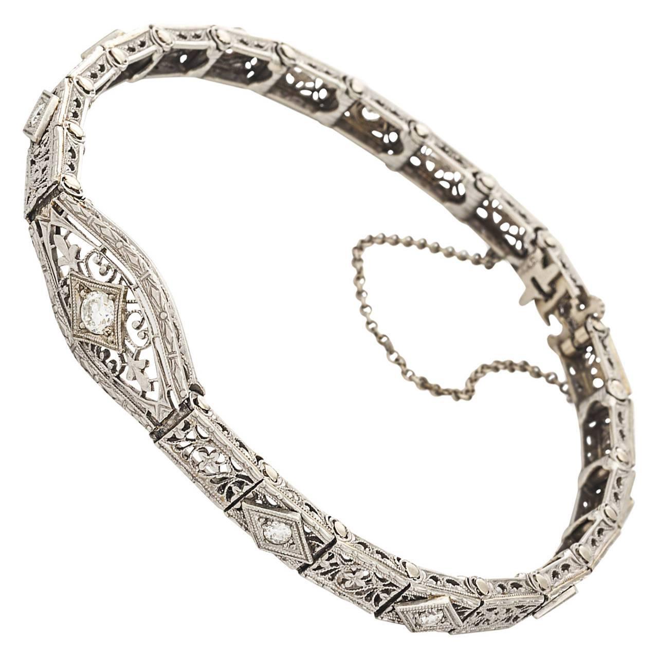 Art Deco Diamond Filigree Gold Bracelet 1930's