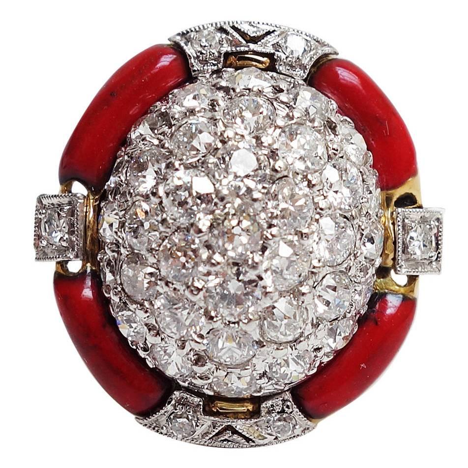 Amazing Art Deco Enamel Diamond Platinum Ring