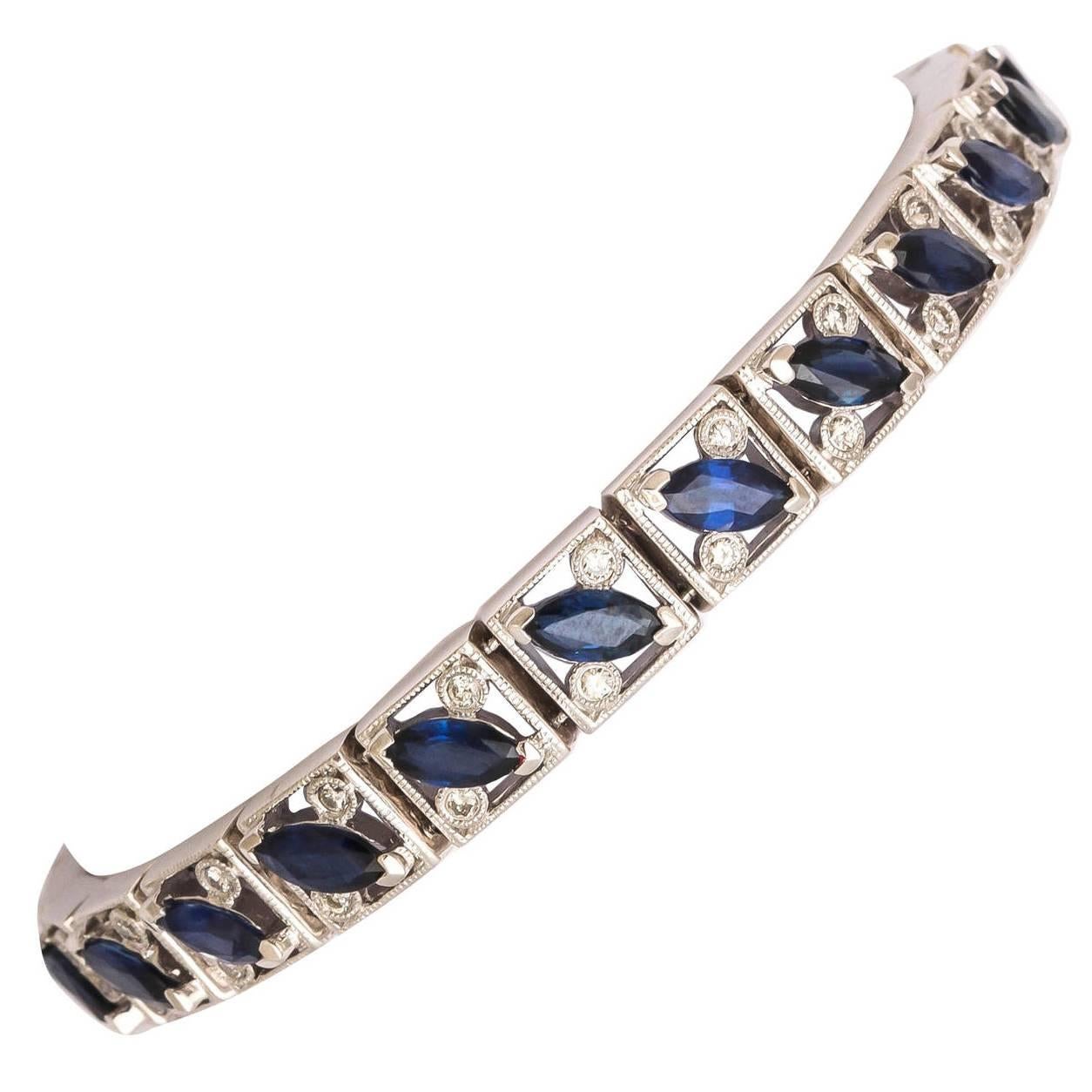 Elegant Sapphire Diamond Gold Line Bracelet For Sale