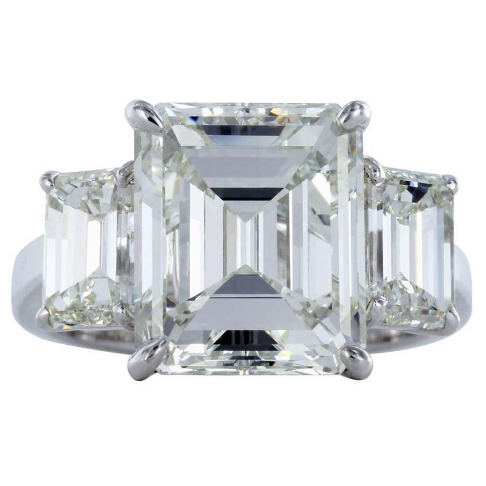 GIA Certified 5.05 Carat Emerald Cut Diamond J/VVS2 Three-Stone Engagement  Ring