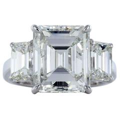 GIA Certified 5.05 Carat Emerald Cut Diamond J/VVS2 Three Stone Ring 9