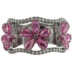 Jona Pink Tourmaline Diamond Gold Floral Band Ring 1