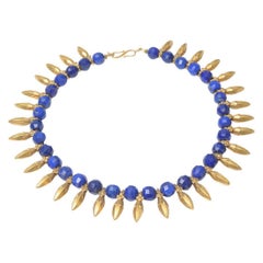 Peacock Blue Lapis, 22 Karat Gold Beaded Necklace by Deborah Lockhart Phillips