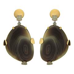 Botswana Agate Diamond Gold Earrings 10