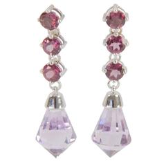 Rose de France Amethyst Garnet Diamond Gold Drop Earrings