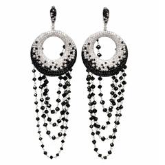 Sparkling Black and Colorless Diamond Gold Pendant Earrings