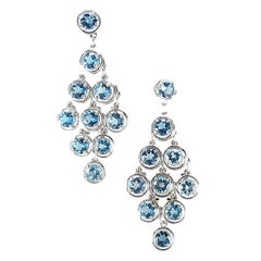 21.5 Carat Blue Topaz Chandelier Gold Statement Earrings Estate Fine Jewelry