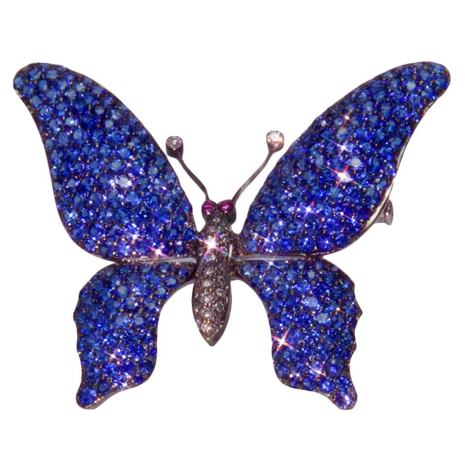 Stunning Sapphire Diamond Gold Tremblant Butterfly Pin Brooch