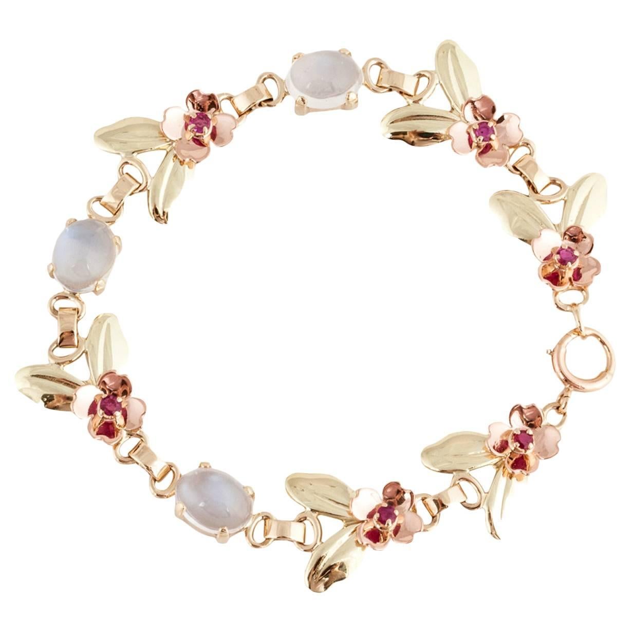 Tiffany & Co. Retro Moonstone Gold Link Bracelet