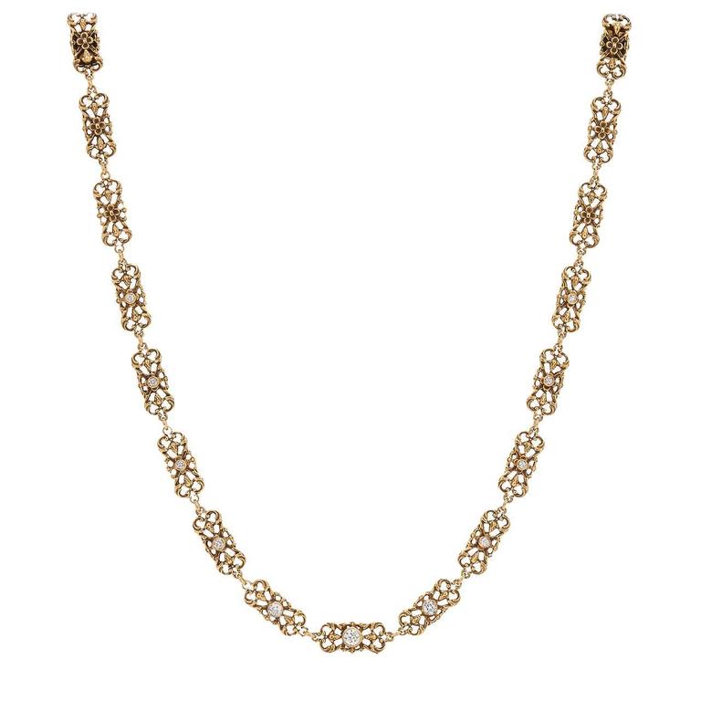 Victorian Diamond Yellow Gold Necklace For Sale