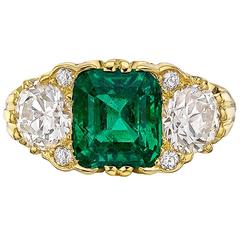 3.50 Carat Colombian Emerald Diamond Gold Ring