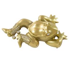 Retro 1997 Kieselstein-Cord Diamond Gold Frog Brooch