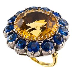  Antique Citrine Sapphire Silver Gold Ring