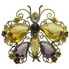 Antique Georgian Citrine Rock Crystal Amethyst Butterfly Brooch