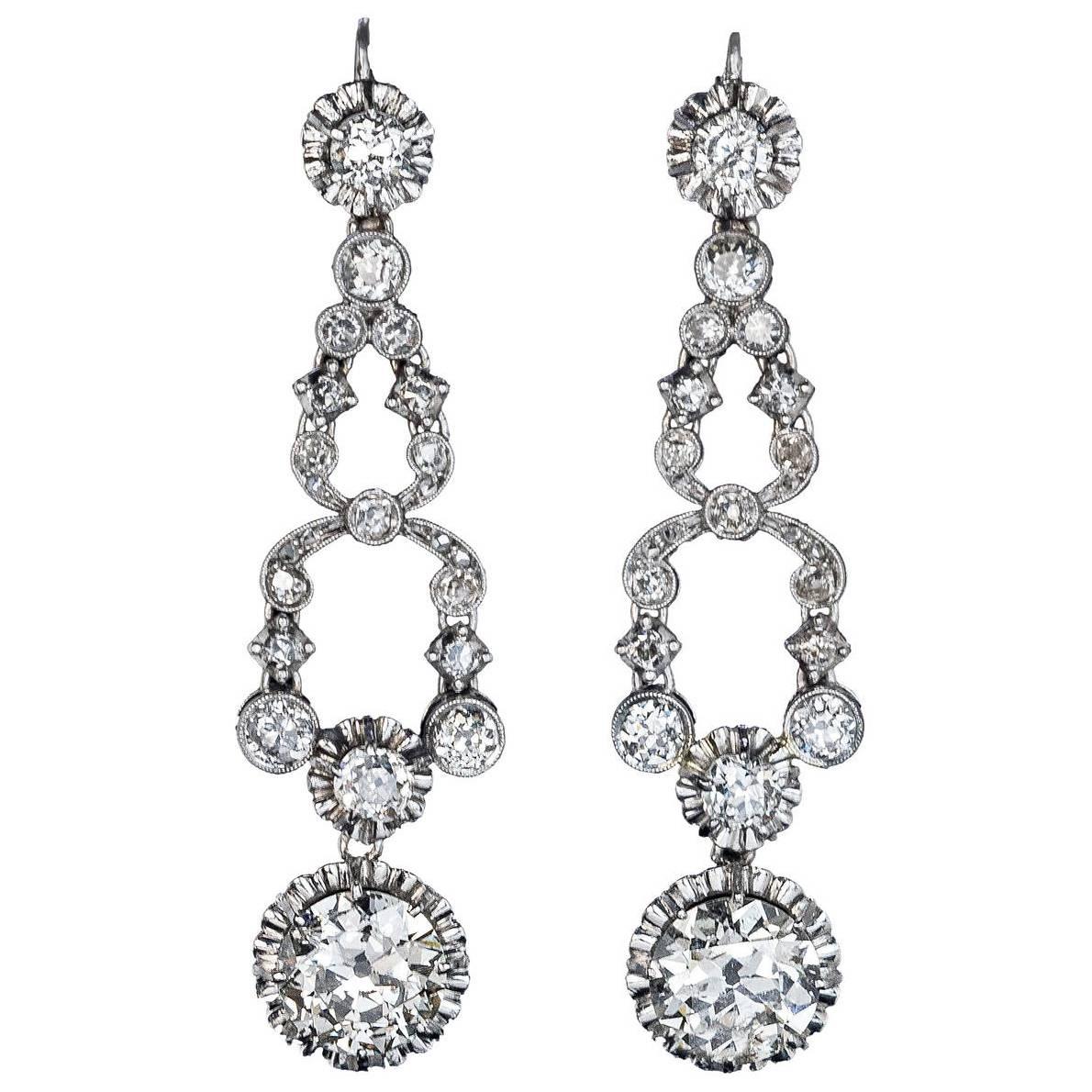 Art Deco Diamond Platinum Dangle Earrings 1920s