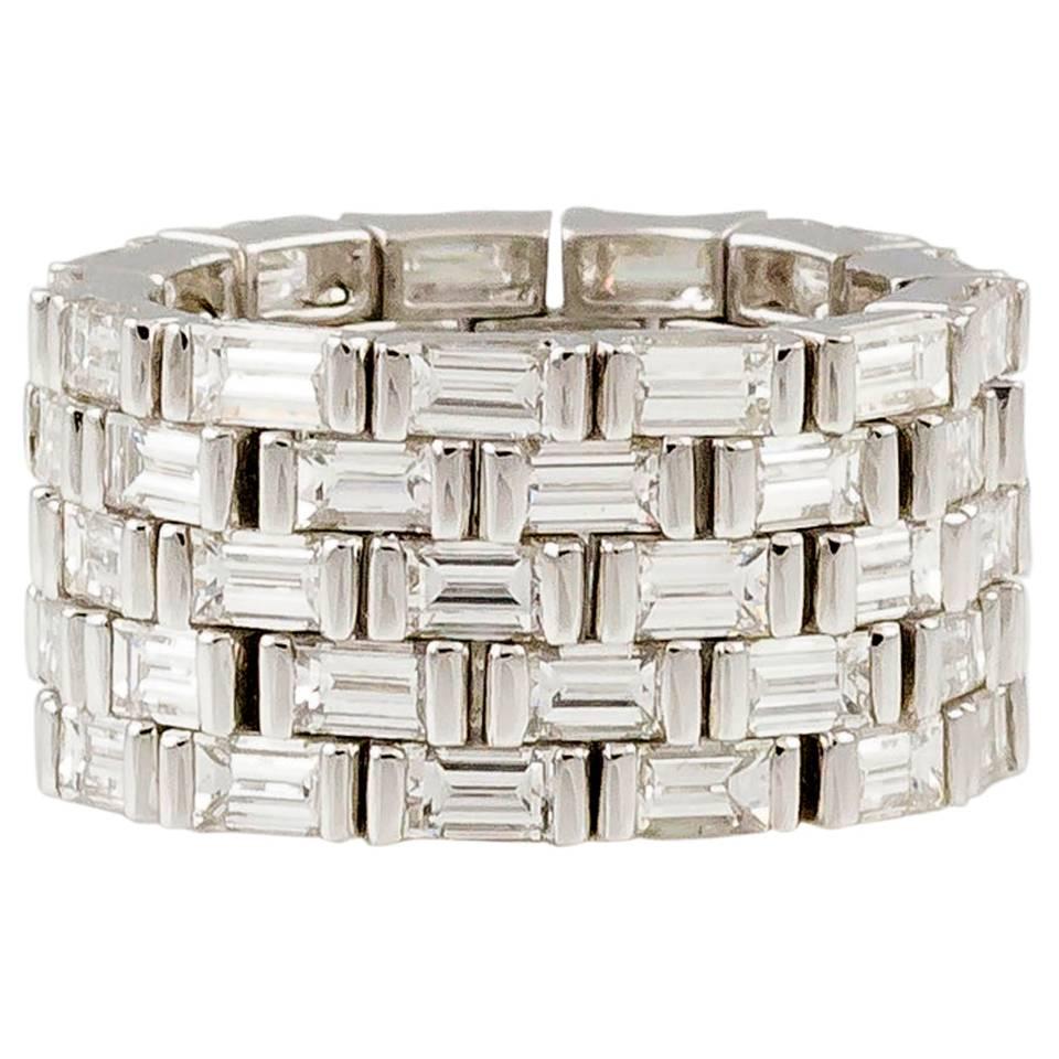 J. Stella Baguette Cut Diamond Platinum Flexible Band Ring