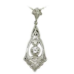 0.44 Ct Diamond and 14 k White Gold Pendant - Art Deco Style - Antique 10