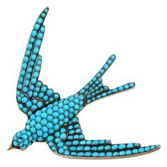 French Victorian Turquoise Pave Swallow Brooch 7