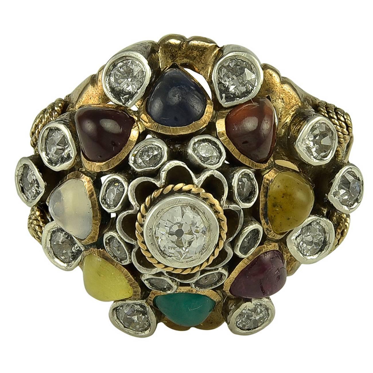 A multi Gem Set Gold Thai Princess Dome Ring For Sale