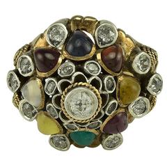 Vintage A multi Gem Set Gold Thai Princess Dome Ring