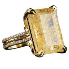 Rutilated Quartz Diamond Gold Cocktail Ring 4