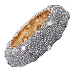 Pave-Diamant-Armband mit Diamanten im Rosenschliff aus 14 Karat Gold und Silber